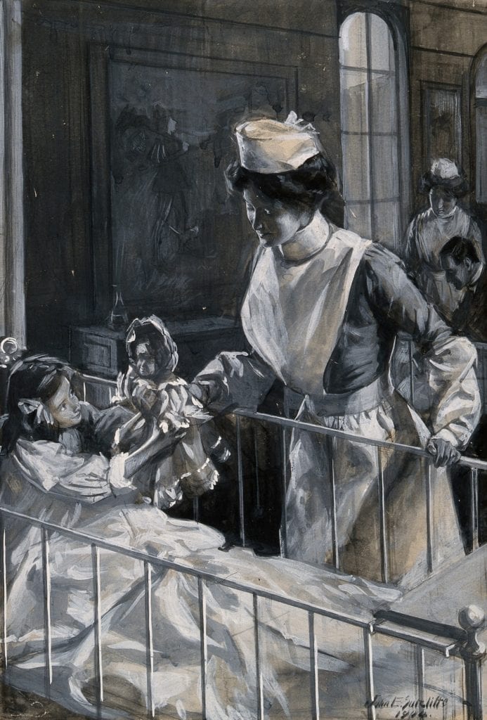 A nurse checking on a playful child. Credit Wellcome Collection