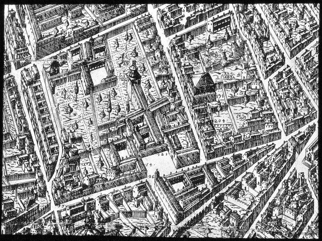 Drawn aerial map of buildings
