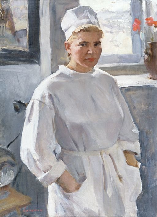 painting of a nurse in a white uniform