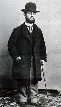 Henri de Toulouse-Lautrec. shorter man with bowler hat and cane. Photo for article on Toulouse-Lautrec syndrome
