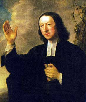 John Wesley with hand raised in blessing