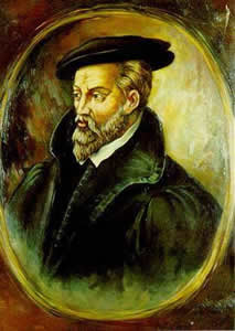 Portrait of Georgius Agricola, a man with light hair and beard dressed in black