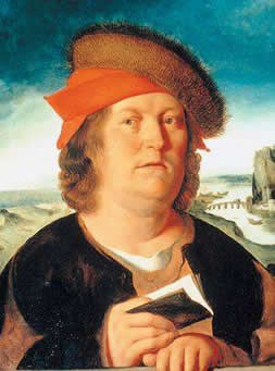 Paracelsus, depicted in a red hat and holding a small book