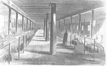 Scene in a Civil War hospital ward
