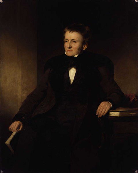 Painting of Thomas De Quincey, a man seated with books, by Sir Watson-Gordon (1845)