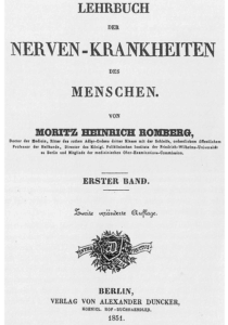 Title page of Moritz Heinrich Romberg's Lehrbuch der Nerven-Krankheiten des Menschen. Berlin, Verlag von Alexander Duncker, 1851.