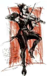 Artwork of Paganini with demonic attributes