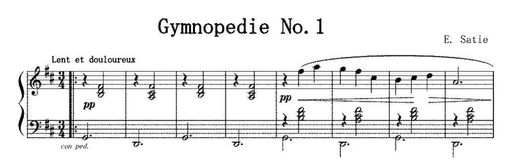 Image of the sheet music for the opening phrase of Gymnopedie.