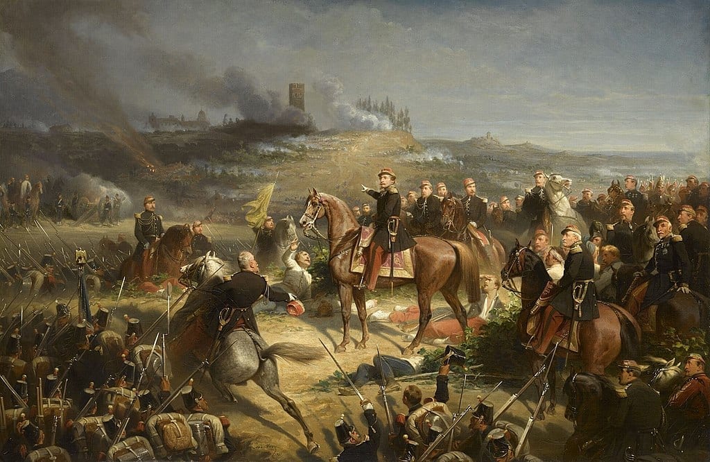 Painting of the Battle of Solferino, witnessed by Henry Dunant