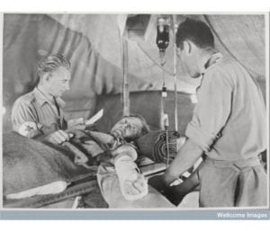A British soldier receives a battlefield blood transfusion