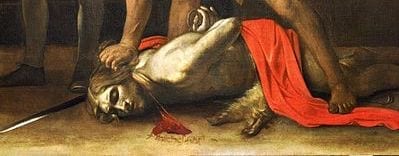 Detail of Beheading of Saint John the Baptist showing blood signature