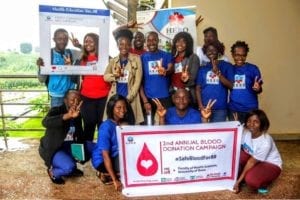Group of volunteers organizing a blood drive in Cameroon