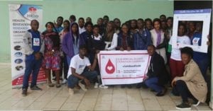 Group of volunteers organizing a blood drive in Cameroon