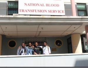 Students visit a blood transfusion facility in Cameroon