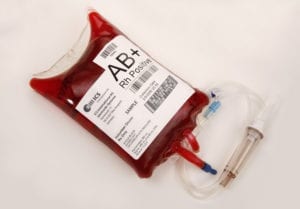 Blood bag with the blood type clearly displayed