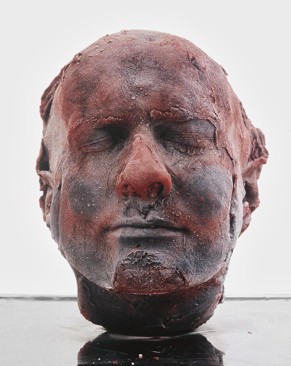 Cast of the artist's head made of frozen blood