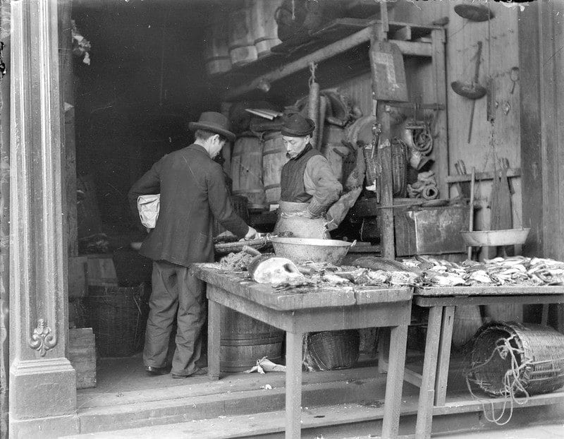 Fish market in Chinatown, site of prejudice during the plague pandemic