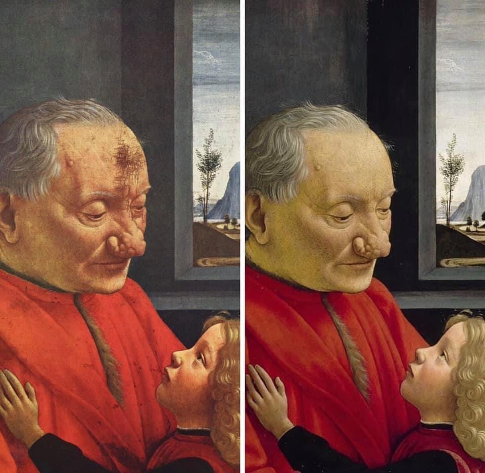 Comparative of versions of Portrait of the Old Man and Child
