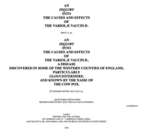 Title page of Jenner's Variolae Vaccinae