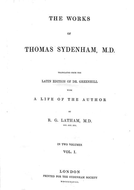 Title page of The Works of Thomas Sydenham