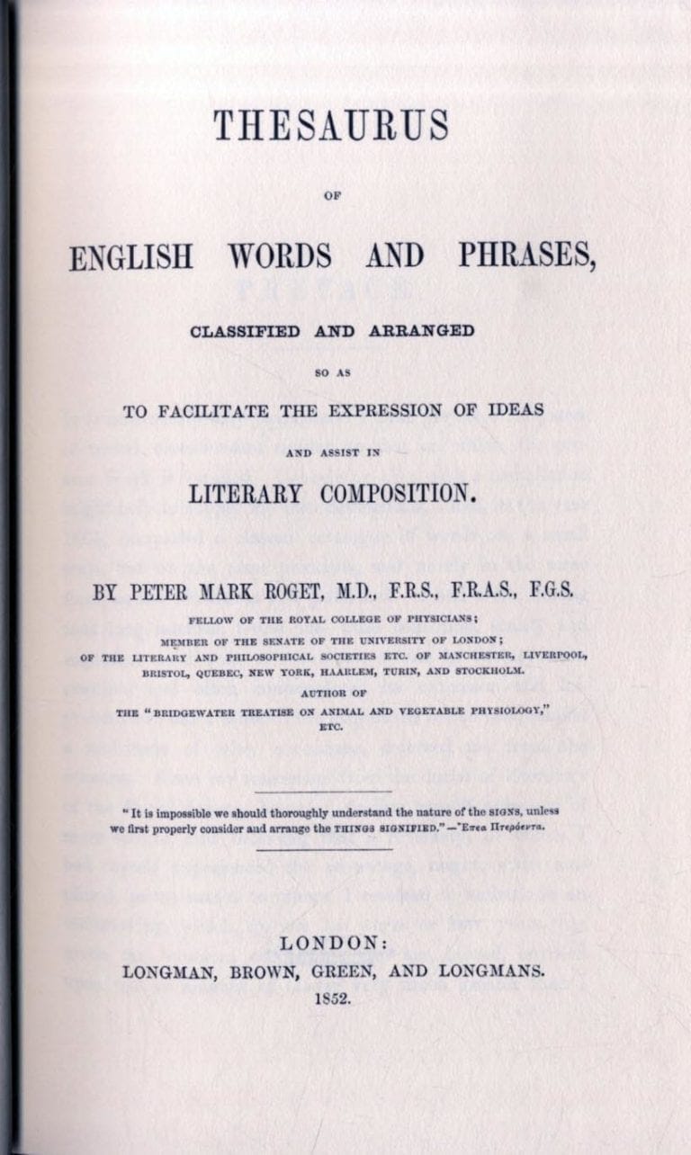 Fig 2. Title Page of Roget’s Thesaurus of English Words and Phrases