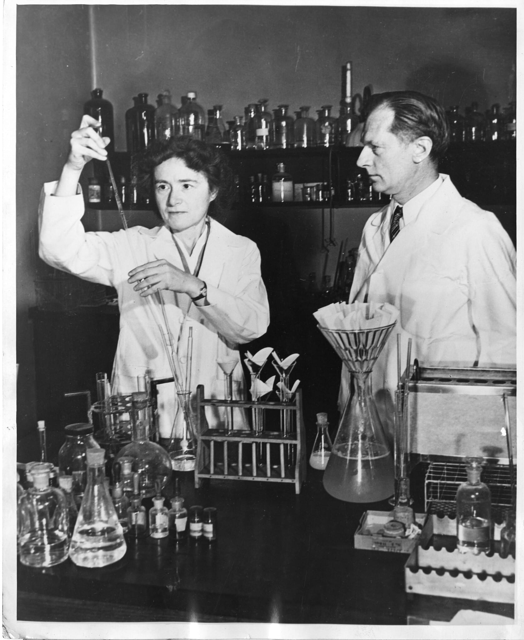 Gerty Cori and her husband Carl Cori in the lab