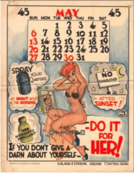 Provocative calendar informing men about the precautions to take to stay safe from malaria