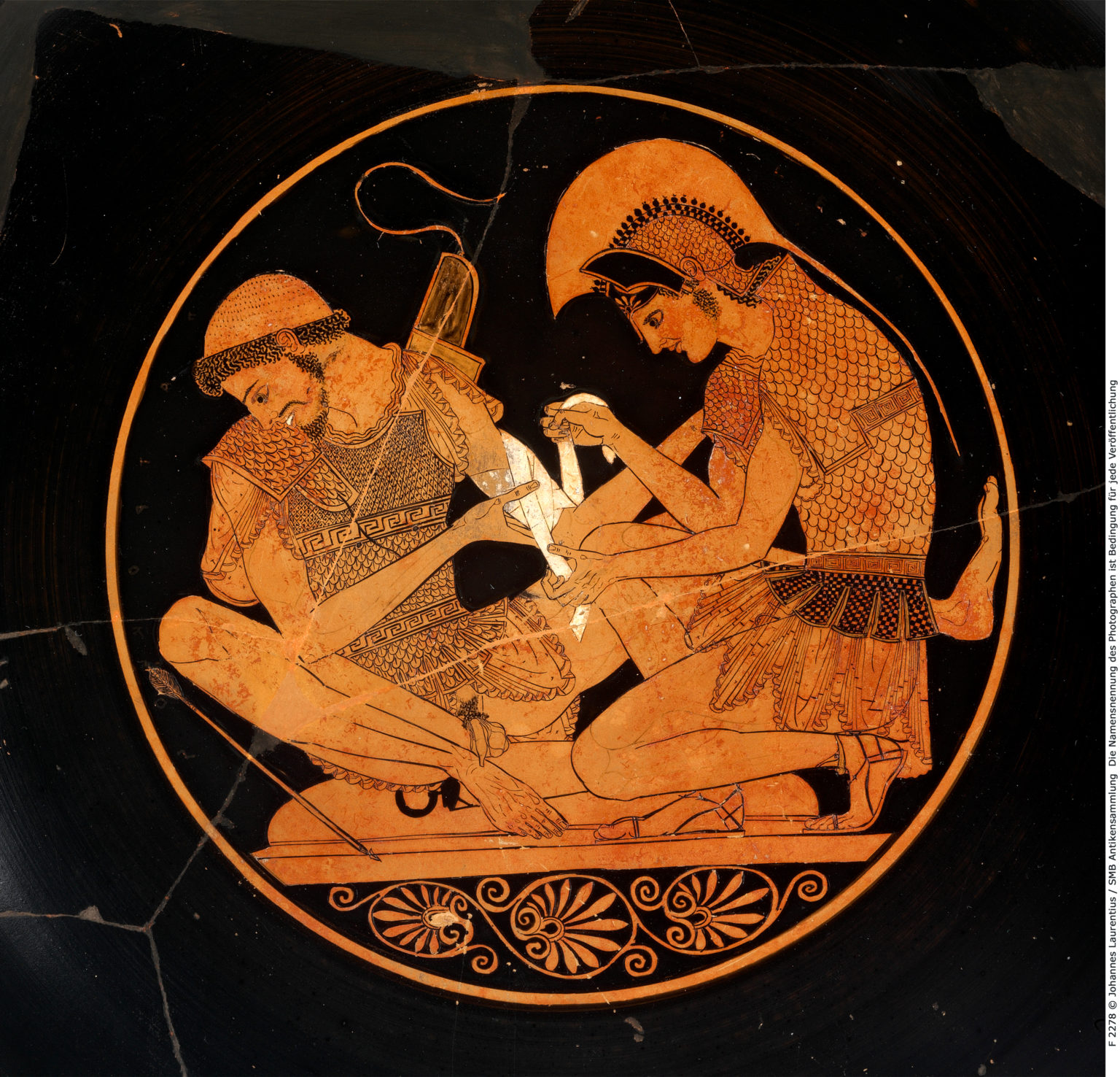 Illustration On The Interior Of A Greek Kylix, Achilles Dressing The ...