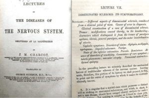 Pages from Charcot's writing on the nervous system, including MS