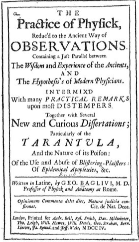 Title page from The Practice of Physick by Giorgio Baglivi