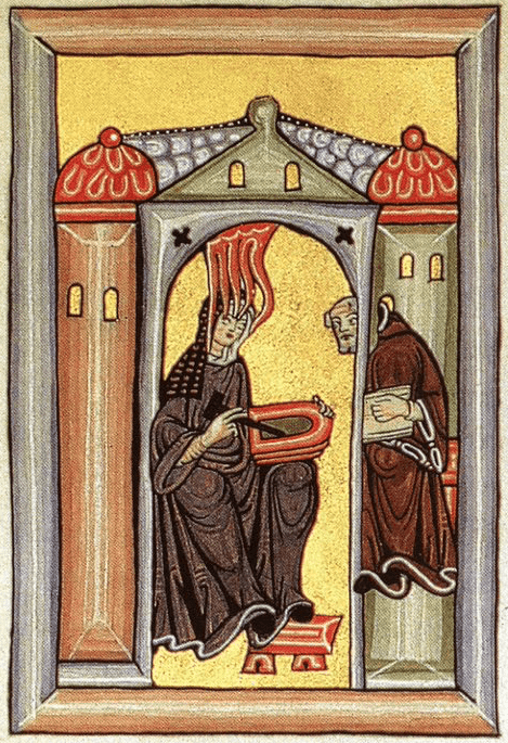 Illustration of Hildegard of Bingen receiving a vision