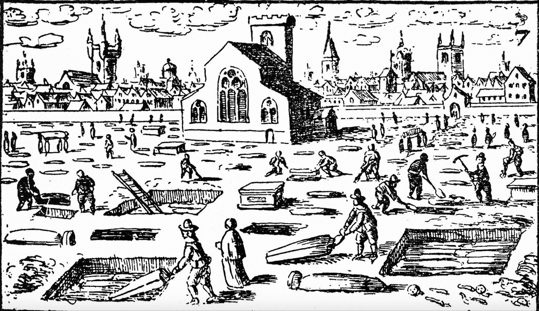 Plague victims being buried