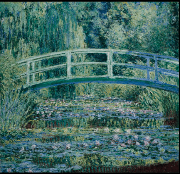 Claude Monet’s Japanese Bridge and Water Lilies from 1899, which is clear and factual, like data gathered in the ICU