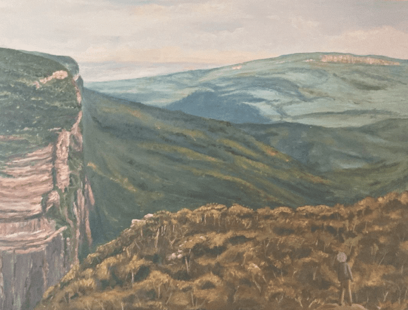 Charles Darwin surveying the magnificent Jamison Valley