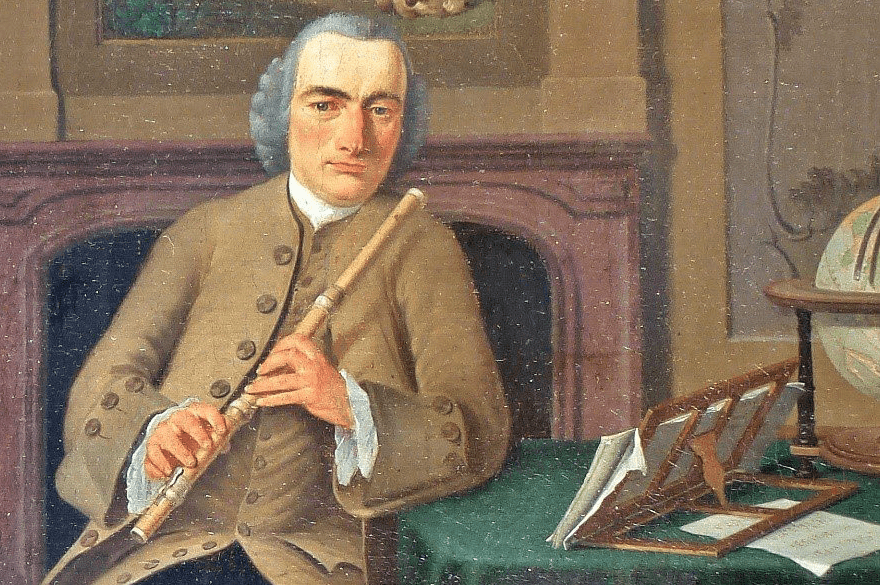 Painting of Dejean holding a flute