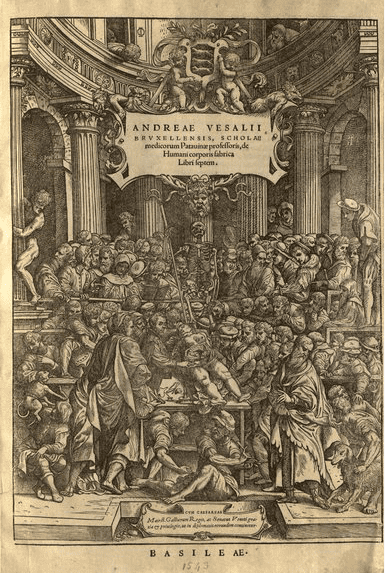 Frontispiece showing Vesalius dissecting a female cadaver