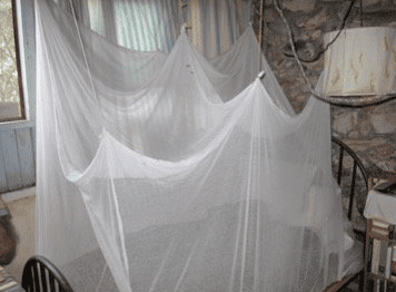 Mosquito netting hung as protection from kissing bugs