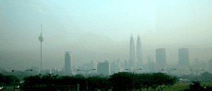 Skyline showing Southeast Asian haze, necessitating face masks