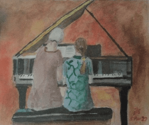 Piano lessons watercolor by James Stemmle