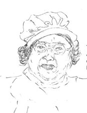 Alan Blum sketch of a woman in a hat resembling a bonnet